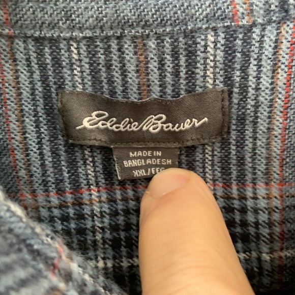 Eddie Bauer Shirt Mens Sz XXL Blue Plaid Flannel Woven Long Sleeve Button Up - Picture 2 of 6
